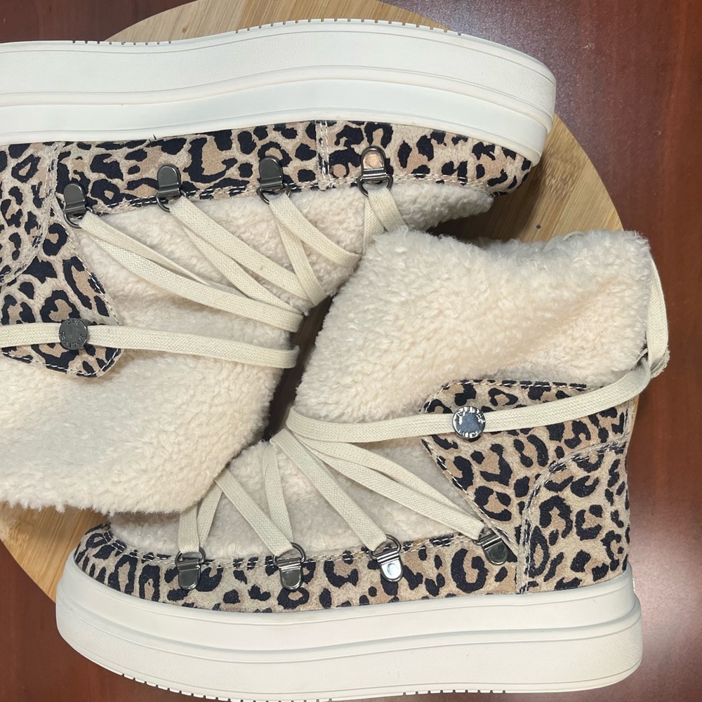 🔥 J SLIDES NEWBIE SUEDE LEOPARD PRINT PLATFORM ANKLE BOOTS WOMENS SIZE 6.5 - Picture 6 of 10